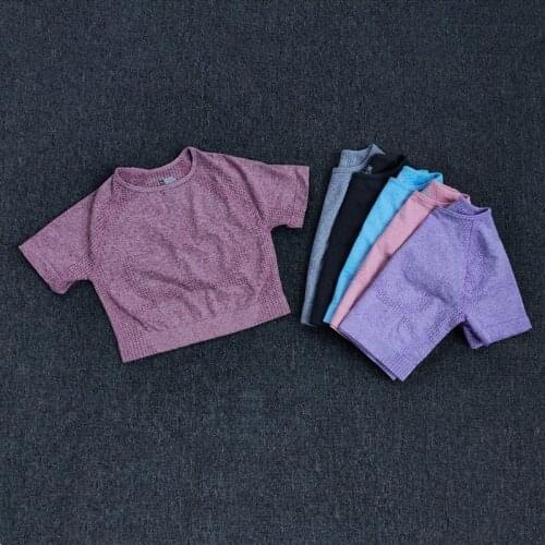 Women Seamless Yoga Shirt Fitness Short Sleeve Crop Top Workout Tops Gym Clothes For Women Running Sport T-shirts Sportswear