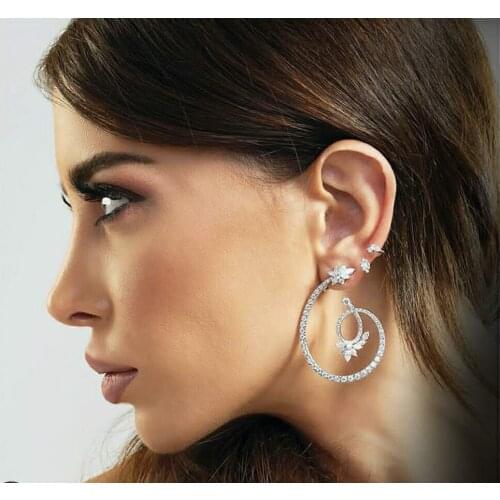 Hibride Fashion AAA Cubic Zirconia Brilliant Flower Design Big Stud Earrings for Women Party Accessories Fashion Jewelry E-586