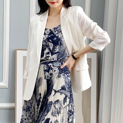 30MM 100% Silk Suit Women Coat Summer Cool Fashion Elegant OL White Black Pink Spring Office Lady Jacket