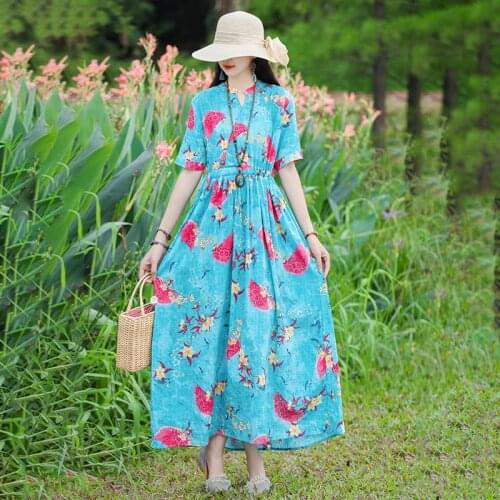 Holiday Outdoor Travel Casual Prairie Chic Dress 2021 New Arrival Draw String Slim Women Long Dress Fashion Long Summer Dress