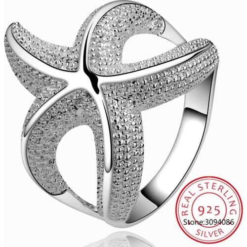 High-quality 925 Sterling Silver Rings for Women Men Female Cute Starfish Crystal Infinity Ring Bague Argent 925 Anillos Mujer