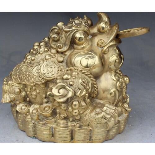 10" China Feng shui Bronze Wealth Money Yuan bao Animal Toad Statue