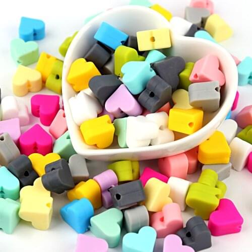 100pcs Silicone Beads Heart-Shaped Diy Teether Food Grade Teether Beads BPA Free Ecofriendly Chewable Silicone