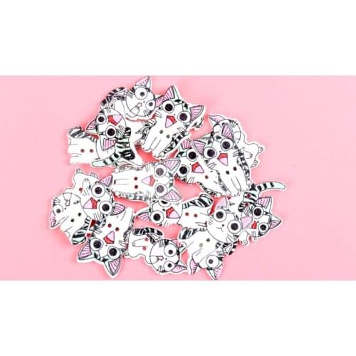 20pcs Scrapbooking Wooden Buttons Mixed Chis sweet home Cat Pattern For Arts Crafts Handmade Accessories18x32mm