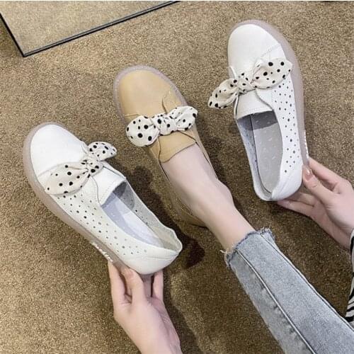 2021 Summer Genuine Leather Shoes Woman Slip on Ballet Flats Female Shallow Loafers Casual Sweet Ladies Footwear Shoes