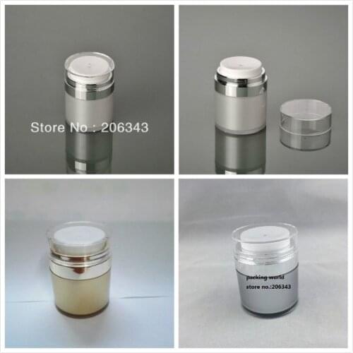 30g pearl white/silver/gold acrylic jar airless jar with silver collar ,transparent lid ,airless bottle ,airless cream jar