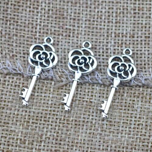 30 Pieces 28*11mm Mixed Alloy Antique Silver Color Flower Lock Charms Bracelet Keychain Pendant Accessory For DIY Jewelry Making