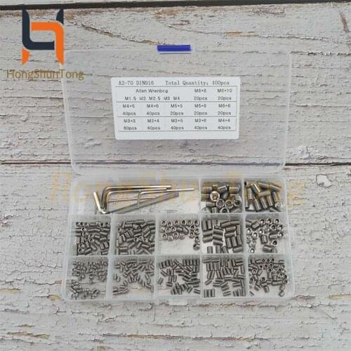 400PCS Hex Socket Set Screw Kit M3 M4 M5 Stainless Steel 304 Allen Head Socket Hex Set Grub Screw Assortment kit