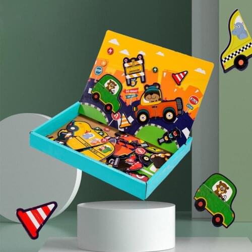 45Pcs/Set Magnetic Jigsaw Cartoon Pattern Montessori Learning Educational Papery Children Puzzle Toy for Gifts