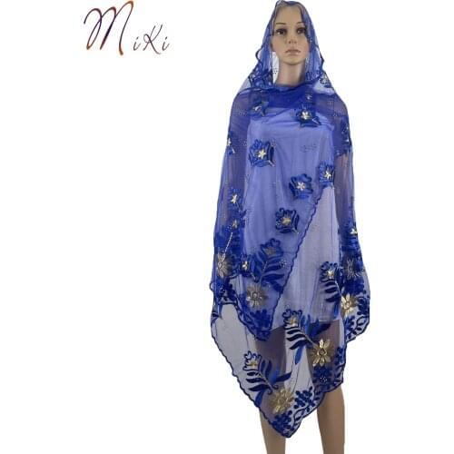 African Women Scarf Good Quality Plain Embroidery with Stones Soft Net Scarf for Headscarf Wraps BK02