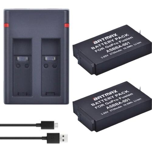 Batmax 2pcs 2720mAh GoPro Fusion Battery Batteriers +USB Dual Charger for Gopro Fusion 360-Degree Action Camera