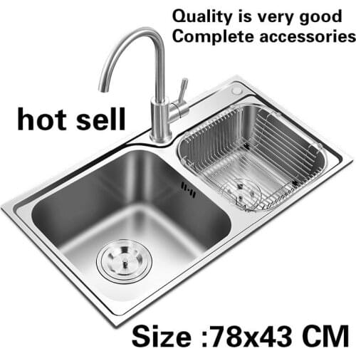Free shipping Apartment high quality kitchen double groove sink wash the dishes 304 stainless steel hot sell 78x43 CM