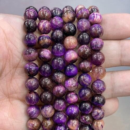 Natural Stone Beads Purple Multicolor Tiger Eye Agates Round Beads Diy Bracelet Earrings For Jewelry Making 15" Strand 6/8/10MM