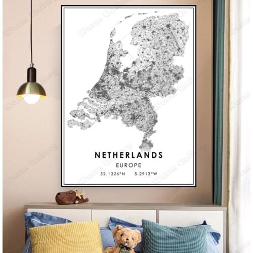 Black and White Europe City Map The Netherlands City Map Poster HD Print Wall Art Canvas Nordic Landspace Painting Decor