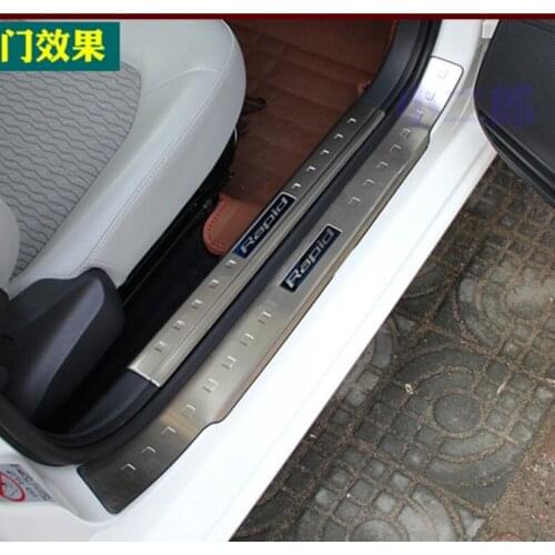 For 2013--2016 Skoda Rapid Stainless steel External door sill Internal /external Scuff Plate Car accessories