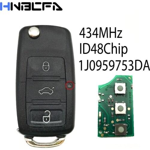 For VW/VOLKSWAGEN SKODA PASSAT Polo Seat 1J0959753DA/1J0 959 753 DA 434MHz ID48 Chip Car Flip Folding Control key 3 Buttons