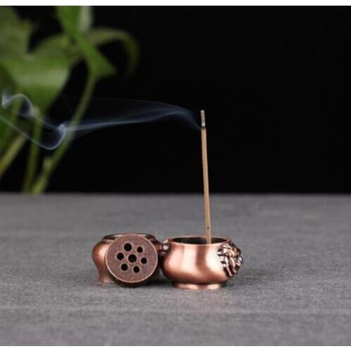 Home tea house decoration multifunctional zinc copper alloy retro design mini size incense burner Buddha temple incense
