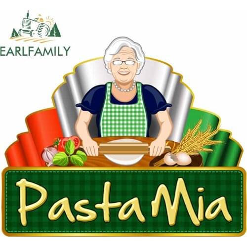EARLFAMILY 13cm x 10.9cm for Pasta Mia Green Auto Decal Anime Fashion JDM Accessories Waterproof Window Creative Car Stickers