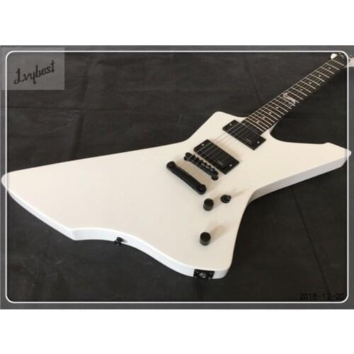 EP customized lvybest solid white E shape electric guitar,snake 12th inlay,rosewood fingerboard,black parts,battery box back