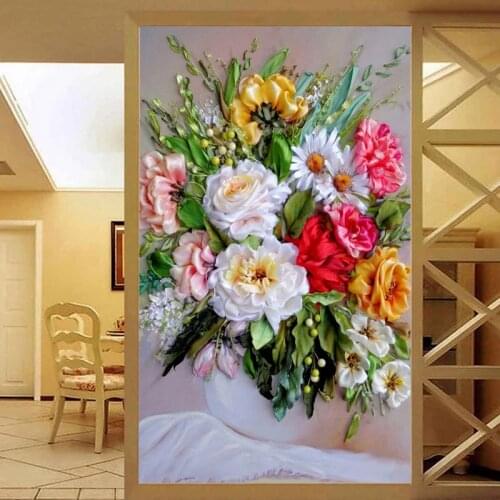 Custom Size Entrance Decoration Mural Wallpaper European Style Floral Vase Oil Painting Living Room Hallway Backdrop Wall Paper
