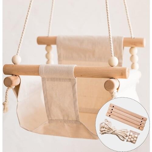 1Set Baby Swing Canvas Hanging Rocking Chair Hanging Toys Hammock Safety Baby Bouncer Outside Indoor Wooden Swing Rocker Toy