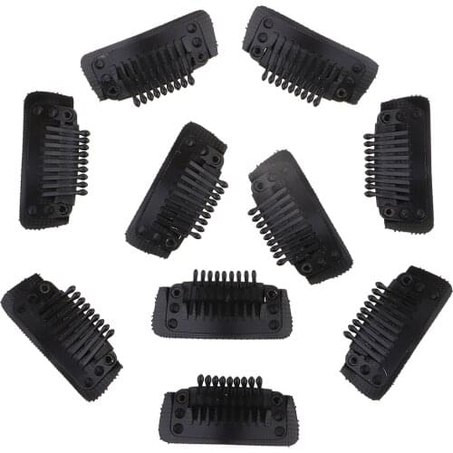 10 Pack Black White 35mm 9-Teeth Snap-Combing Wig Clips Strong Grips for Hair Extension and Wefts with Rubber Back