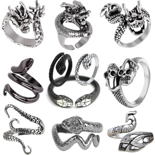 2020 Snake Dragon Ring for Men Women Exaggerated Antique Siver Opening Adjustable Rings Anillo Hombre Bijoux Finger Jewelry