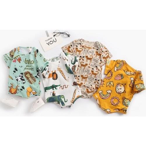 New 2021 Summer Cute Baby Girl Short Sleeve Animal Printing Rompers Kids Girl Rompers Baby Girl Newborn Rompers Clothes