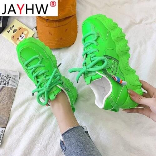 JAYHW New Women Fashion Sneakers White Green Platform Casual Shoes Woman Thick Sole Tennis Chunky Shoes Basket Femme Women Shoes