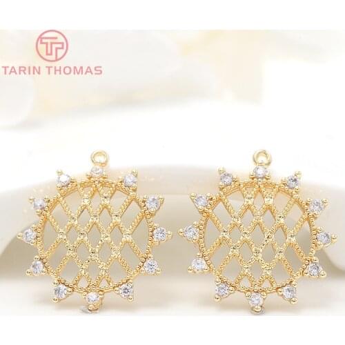 4PCS 16X18MM Hole 1MM 24K Gold Color Brass with Zircon Grid Charm Pendants for DIY Jewelry Making Findings Accessories