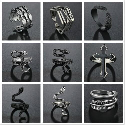 Punk Mens Fashion Vintage Cross Rings For Women Charms Jewelry Men Snake Wing Ring Fashion Party Gift