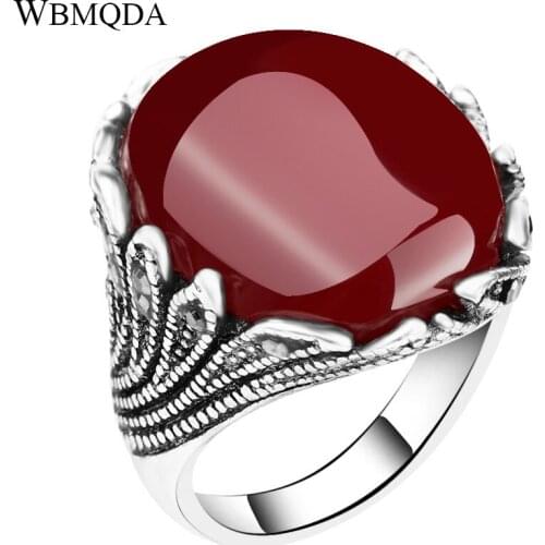 Wholesale Vintage Luxury Big Red Black Stone Tibetan Silver Color Ring Men Jewelry Punk Finger Biker Rings For Women Accessories