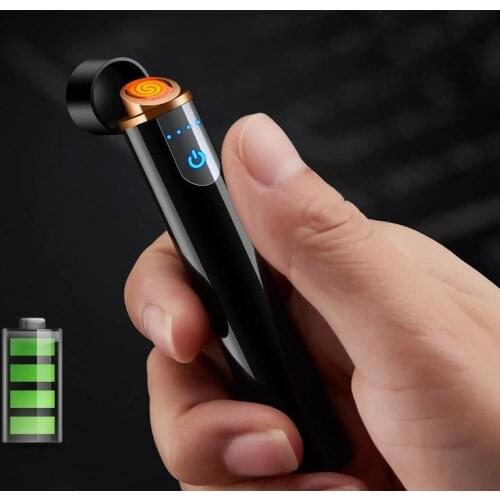 2020 New Windproof Metal Mini Compact Electronic USB Lighter Round LCD Induction Lighter Intelligent USB Lighter Gadgets Men