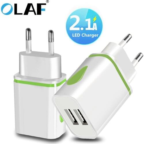 OLAF USB Charger Dual 2 port EU 5V 2A Travel Wall Adapter LED Light Mobile Phone usb charger For iphone Samsung Xiaomi Huawei LG