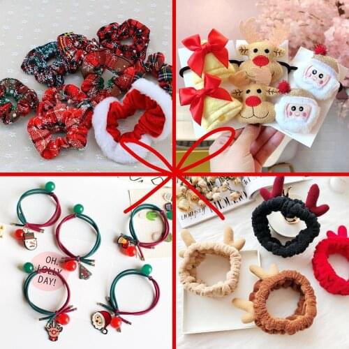 Christmas Santa Elk Hair Band Festival Accessories Winter Girls Antlers Soft Hair Tie Head Band Brooch Christmas Gift Wholesale