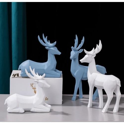 Nordic Resin Geometric Abstract Deer Statues Home Decoration Decorative Sculpture Modern Art Deer Figurines Tabletop Ornaments