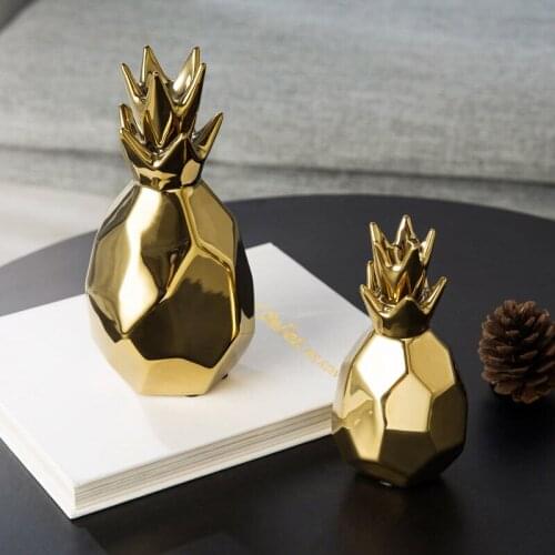 Nordic Ceramic Handicraft Pineapple Ornaments Creative Fruit Styling Figurine Desk Decoration Golden Home Decor Accessories