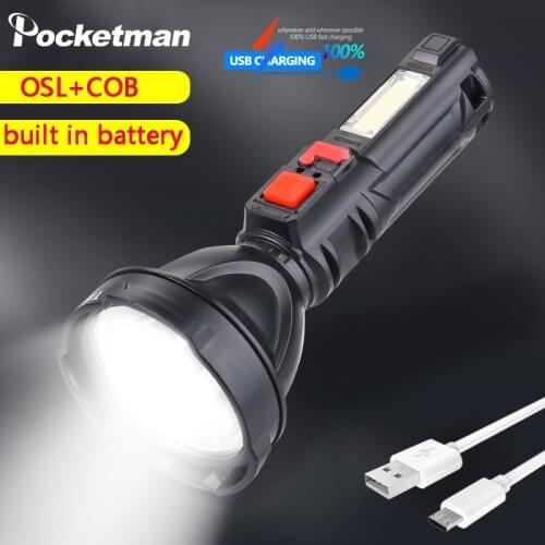 Led Ultra Bright Flashlight USB Rechargeable Flash Light COB Work Light Built-in Battery Torch Waterproof Outdoor Handheld Lamp