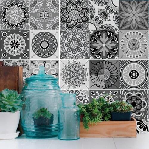 Mandala Pattern Arabic Tiles Wall Stickers Renovation Art Mural Removable Wall Decals Art Wallpaper Grey Kitchen Floor Home PVC