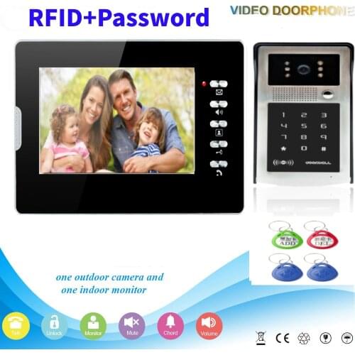 Fingerprint RFID Password Unlock Video Intercom 7 Inch Monitor Video Door Phone Doorbell Intercom Home Security IP Camera System