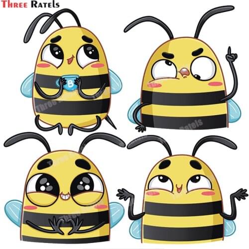 Three Ratels B262 Funny Yellow Bee Decals For Fuel Tank Cap Bumper Decoration Decals Anti Scratch Film