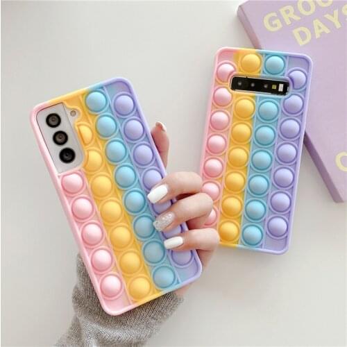 Zeallion for Samsung S21 S20 S10 S9 Plus Note 9 10 20 A51 A12 A21 A31 A52 A50 A70 A72 Rainbow Soft Silicone Bubble Soft Case