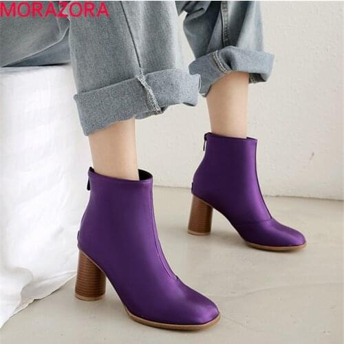 MORAZORA 2020 new arrival autumn ankle boots for women round toe high heels boots zipper simple dress party shoes woman