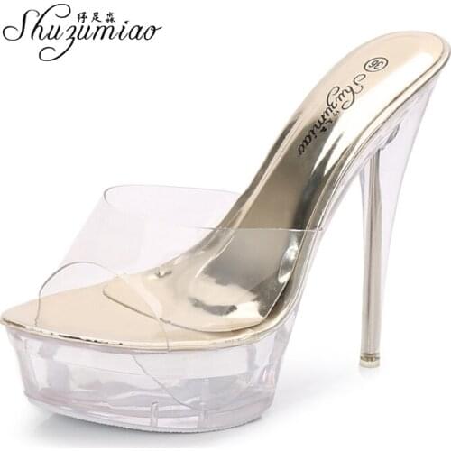 Women Shoe sandals 2020 Summer Super fine Crystal High-heeled 15cm Sandals Female Models Catwalk Shoes Transparent Dancing Shoes