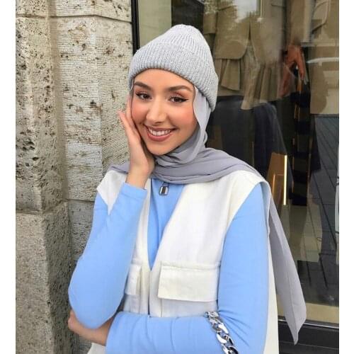 Womens Fashion Plain Hijab Bubble Chiffon Solid Color Scarf Headband Muslim Hijabs Headscarf Luxury Customize Gift 61 colors