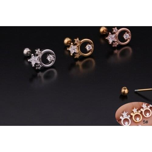 1 PCS Elegant Zircon Hollow Star Ear Piercing Screw Stud Earring Simple Gold Color Steel Ear Cartilage Helix Clip Cuff Jewelry