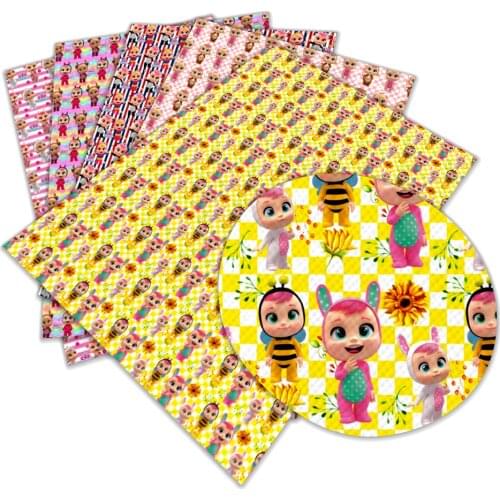 Lovely Cartoon Cry Baby Synthetic Leather Sheet printed Faux Leather Fabric DIY 30 cm x 136 cm 1piece