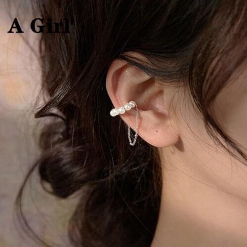 A Girl' New 1 Piece Non-pierced Pearl Tassel Ear Clip Female Sweet Short Ear Bone Clip Earrings