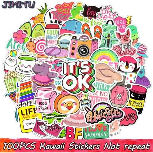 100 PCS Pink Stickers Packs Cartoon VSCO Anime Waterproof DIY Kids Sticker for Laptop Suitcase Helmet Tablet Bicycle Car Decals