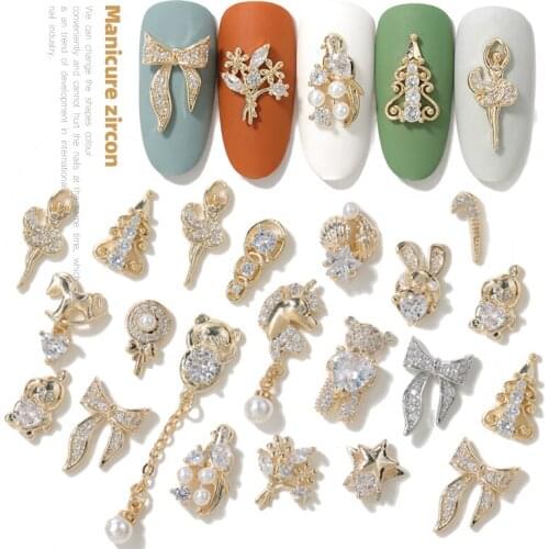 2Pieces Lot Pendant Chain 3D Alloy Butterfly Nail Art Zircon Pearl Metal Manicure Nails DIY Accessories Nail Decoration